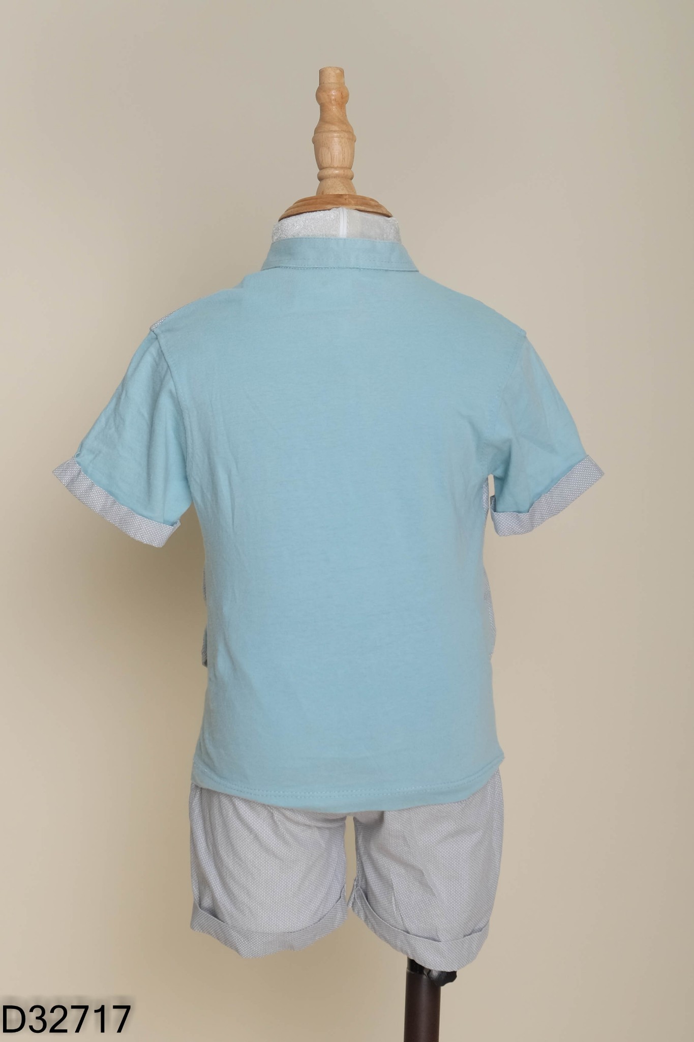 Set Áo xanh phối gile xám + quần shorts KIDS