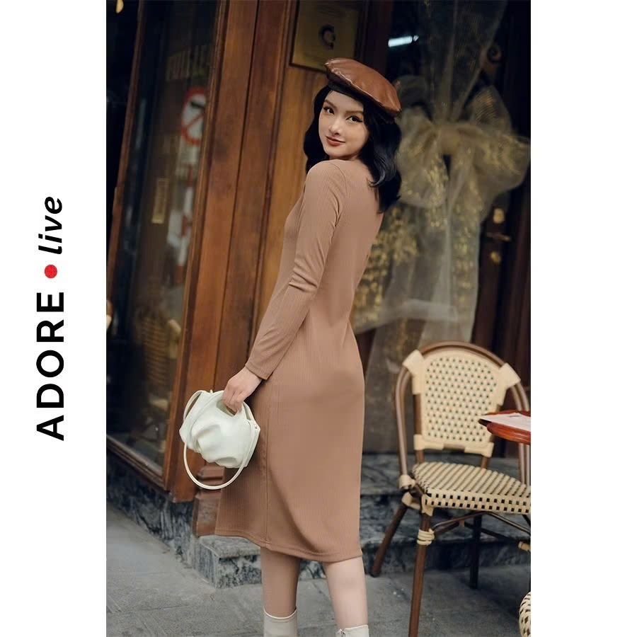 Váy ADORE DRESS thun tăm nâu trơn