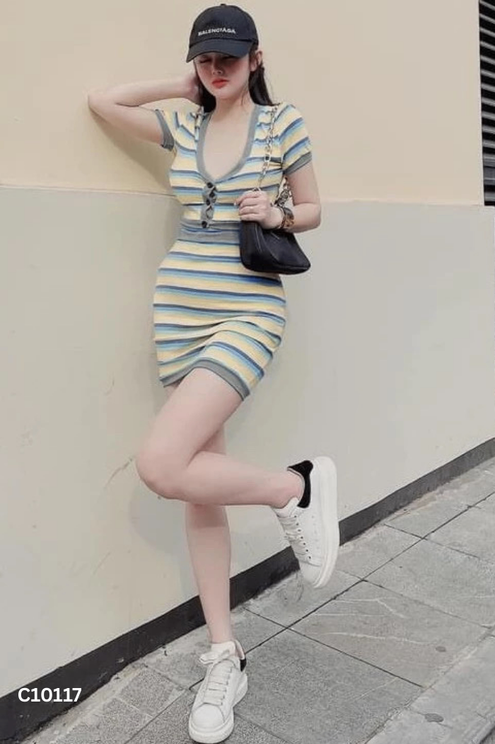SET Thun xanh vàng áo + chân váy