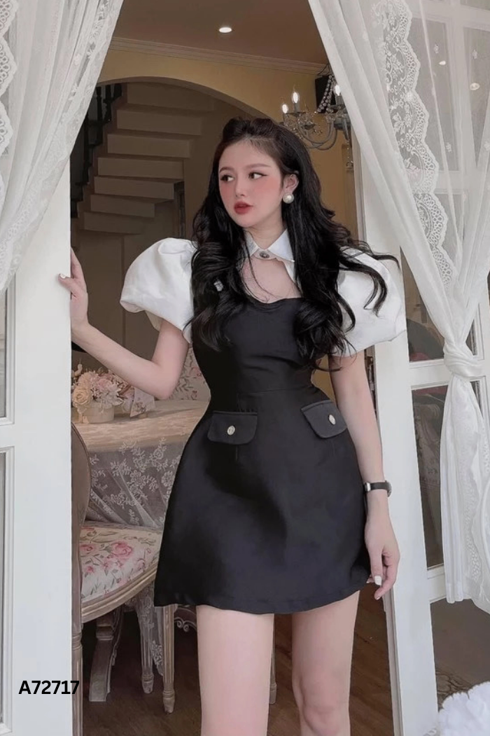 Váy đen cổ trắng