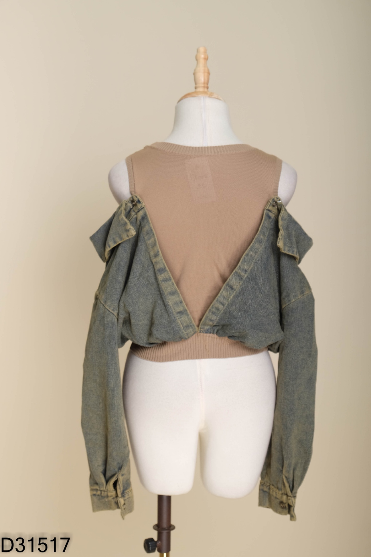 NEWTAG Áo jeans xanh phối len