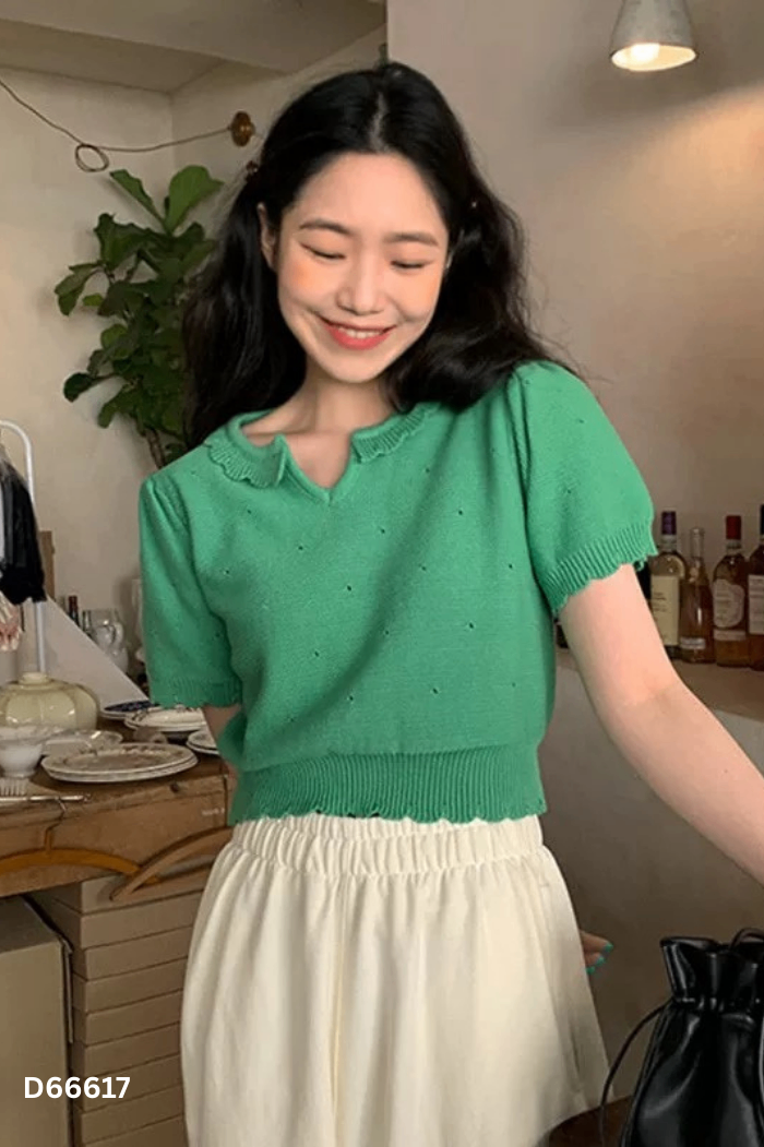 Áo len tăm xanh bèo cổ