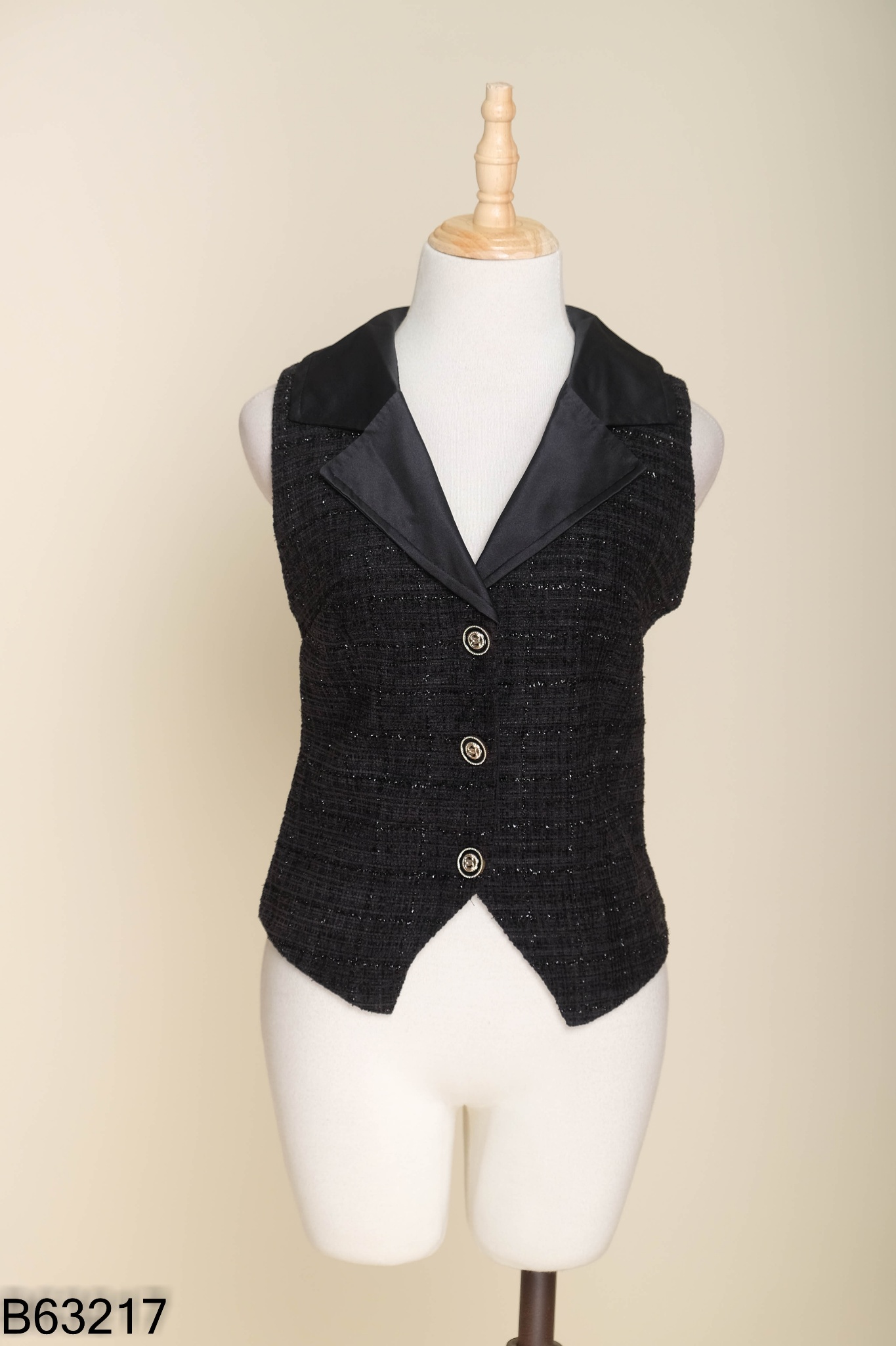 Áo MONANA dạ tweed đen