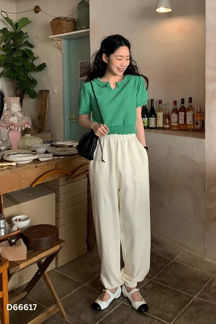 Áo len tăm xanh bèo cổ