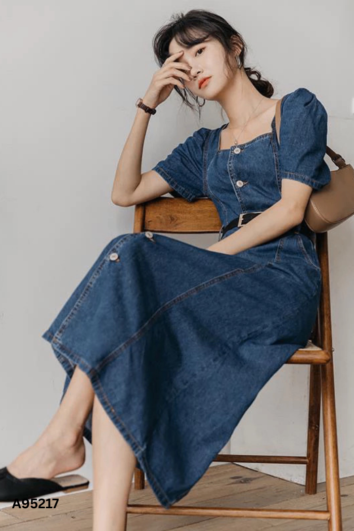 Váy jeans cổ vuông