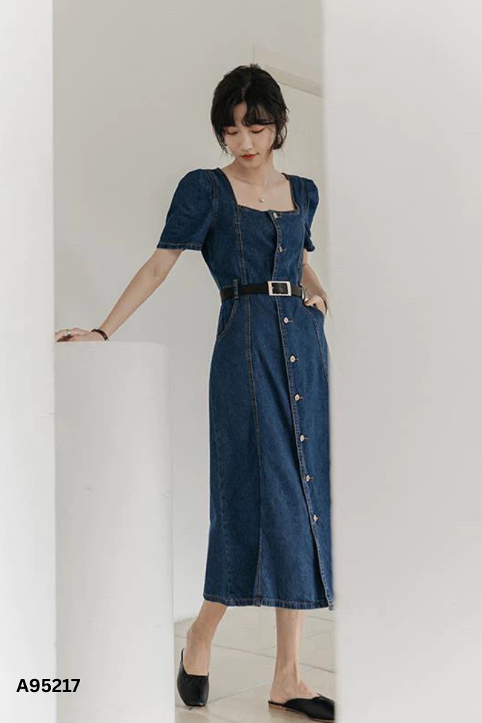 Váy jeans cổ vuông