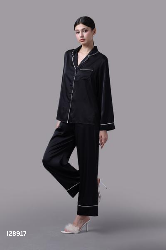 NEWTAG Set Pijama đen viền trắng