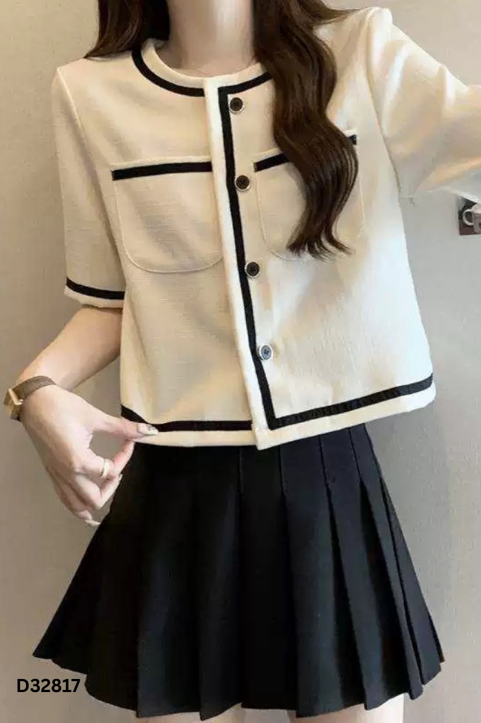 Áo dạ be viền đen