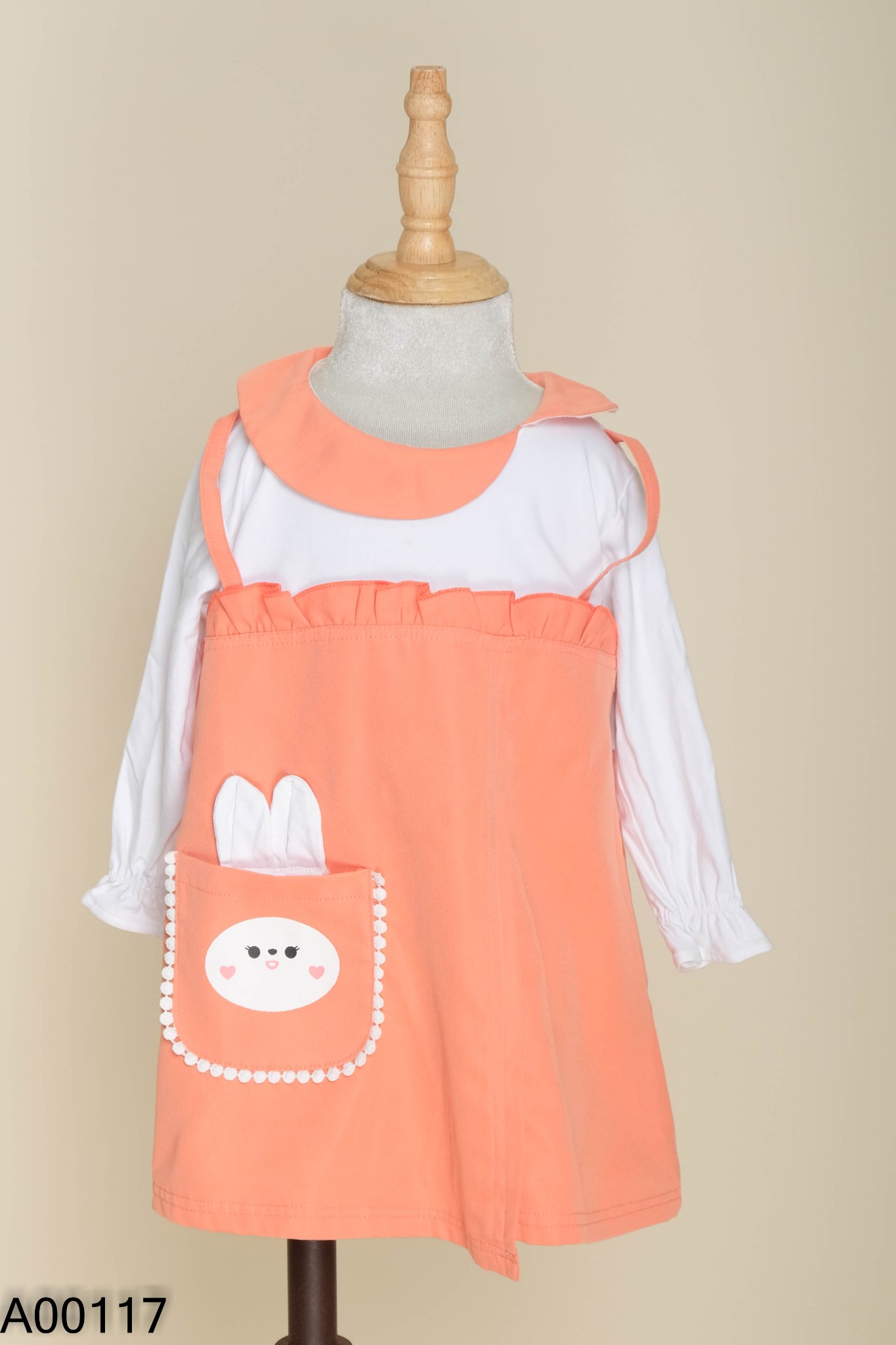 Váy hồng cam phối trắng thỏ KIDS