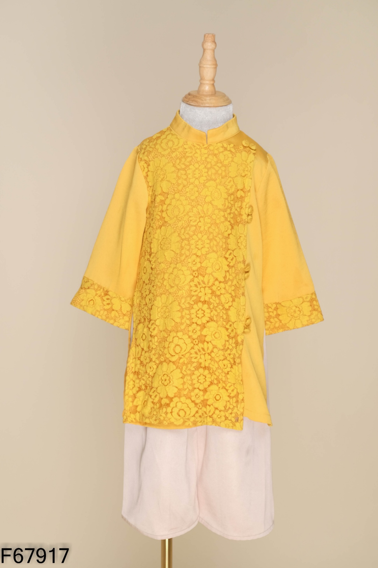 Set Áo dài vàng MAYY phối ren + quần KIDS