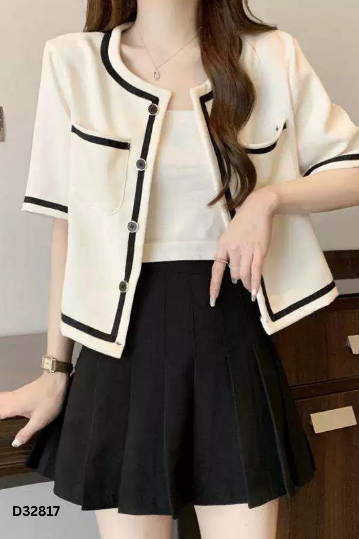 Áo dạ be viền đen