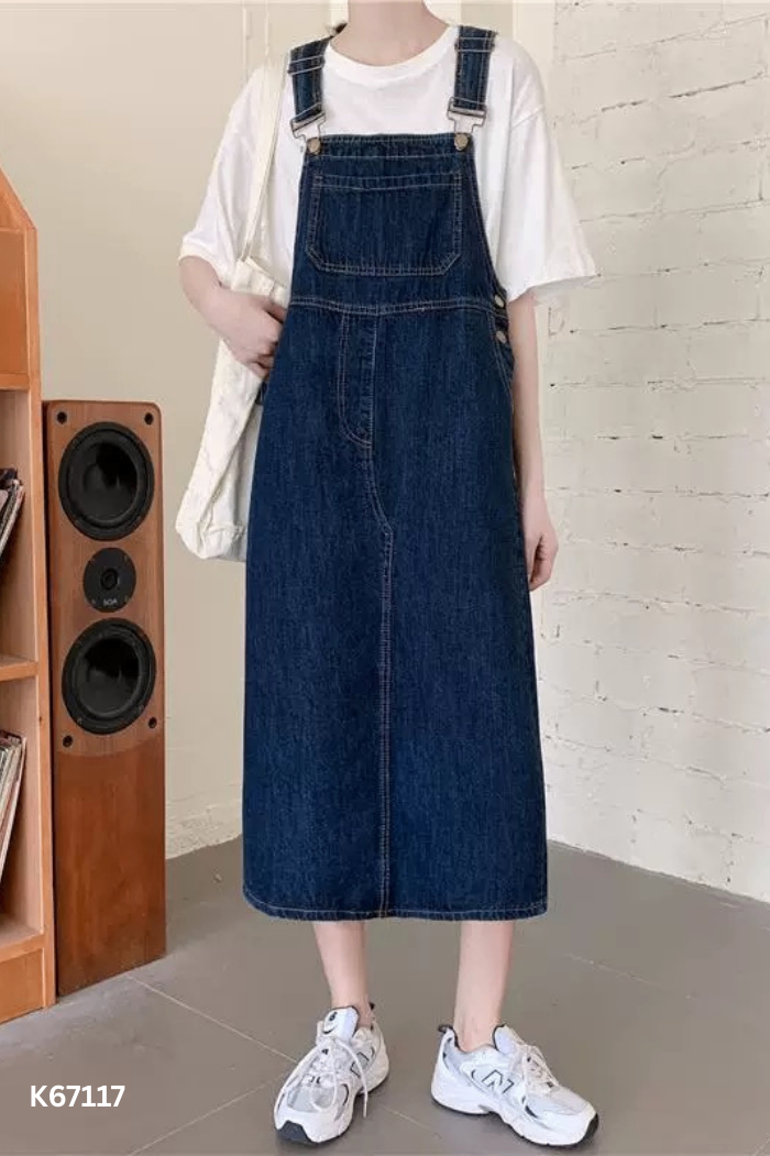 Yếm jeans xanh túi ngang