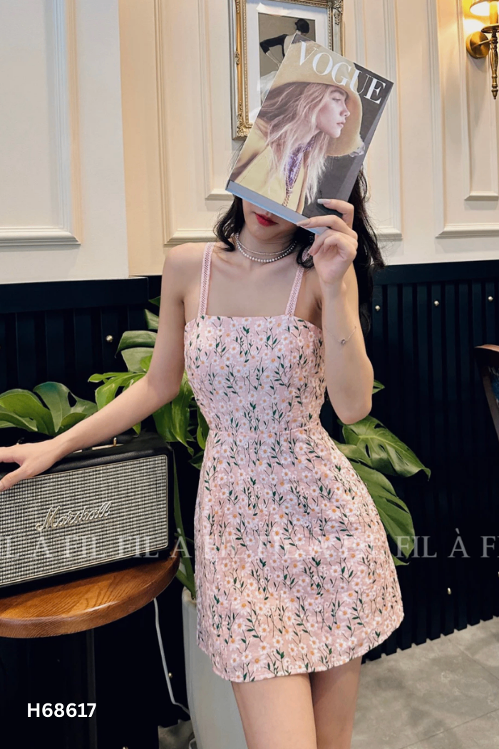 NEWTAG Váy FIL À FIL hồng họa tiết hoa