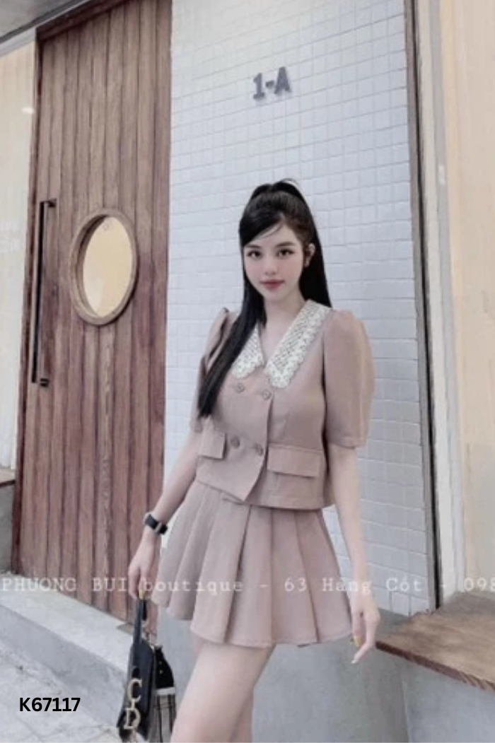 SET be áo sơ mi cổ trắng + chân váy