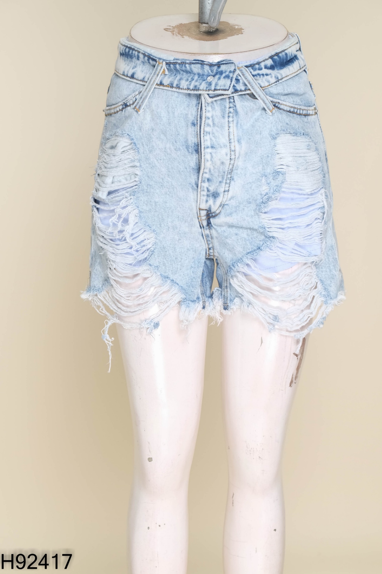 NEWTAG Quần short jeans rách xanh