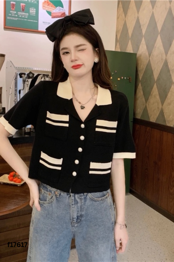 Áo len mongtoghi đen viền be