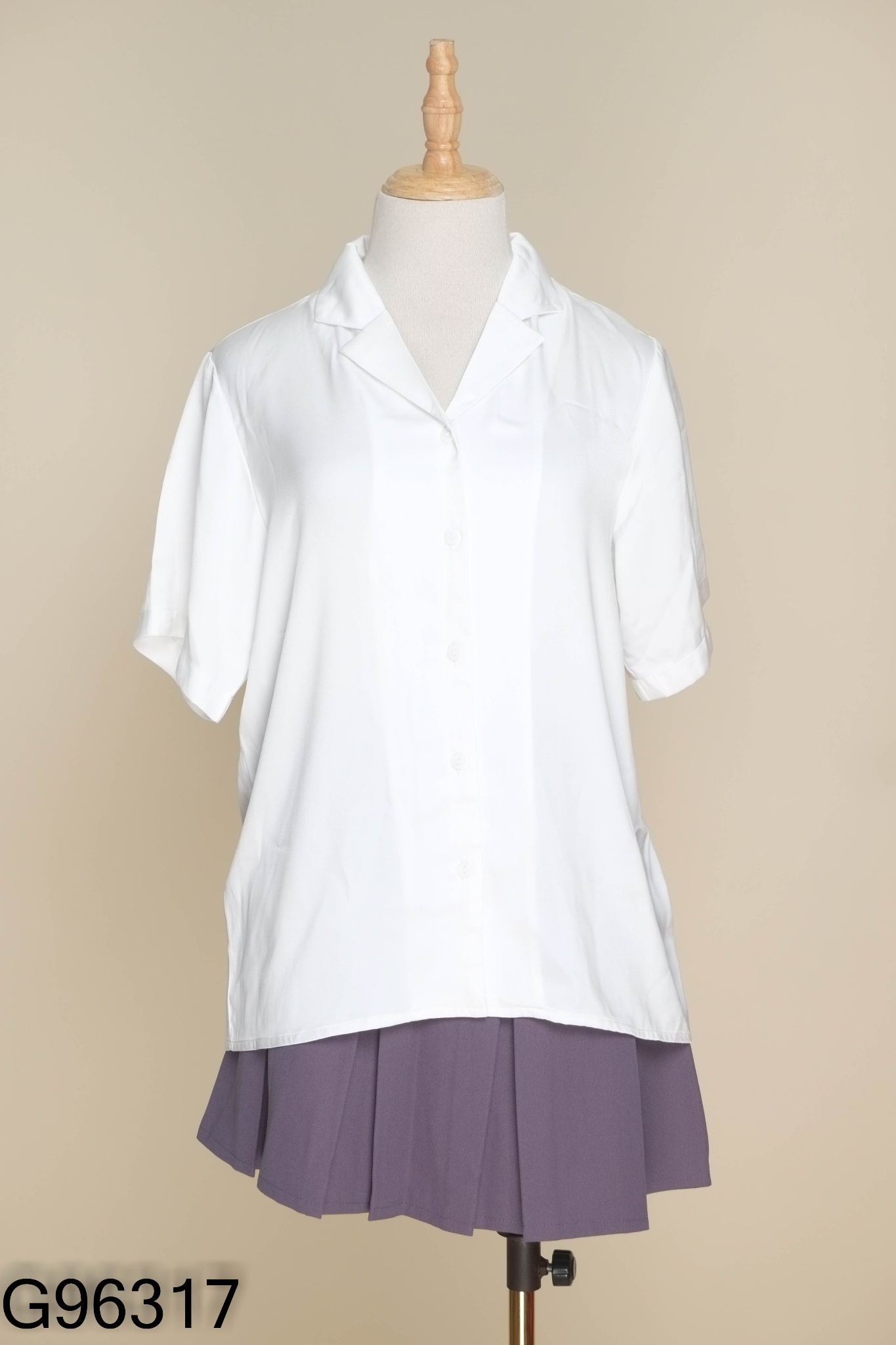 SET Áo sơ mi lụa trắng + chân váy ghi