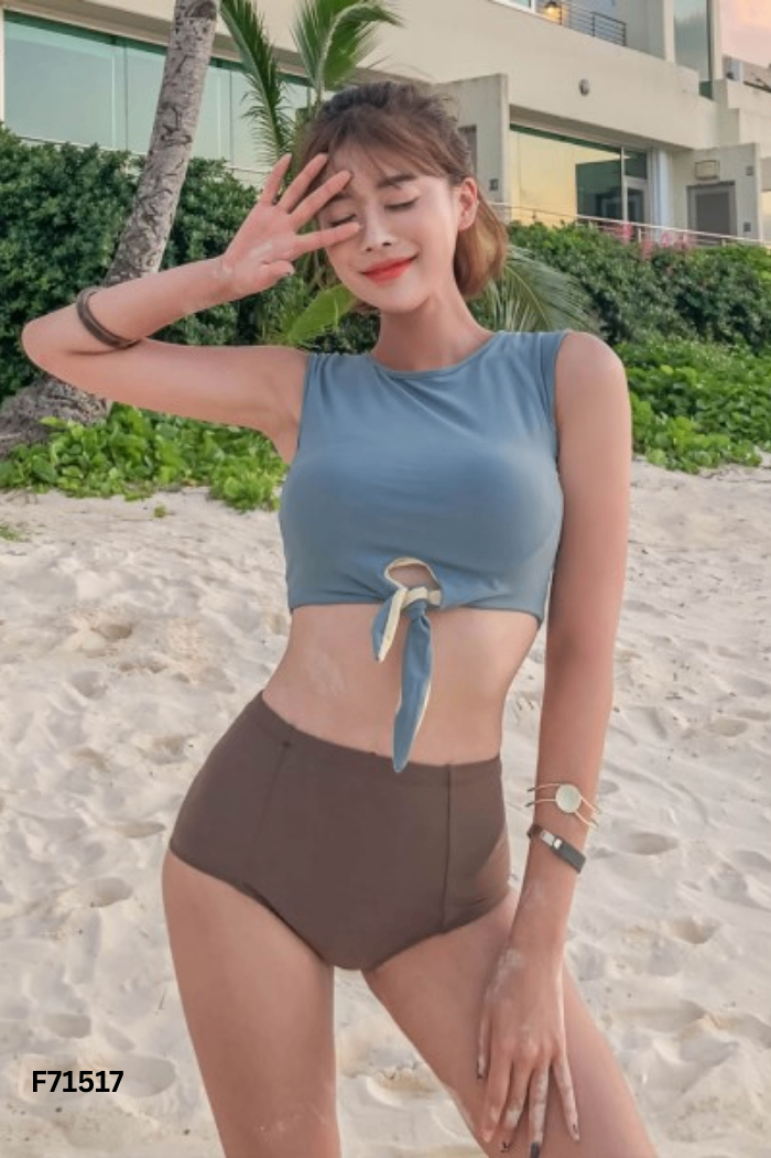 Set đồ bơi áo xanh+quần nâu
