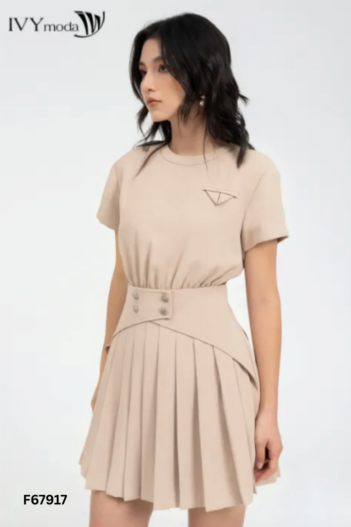Váy be IVY MODA xếp ly phối cúc