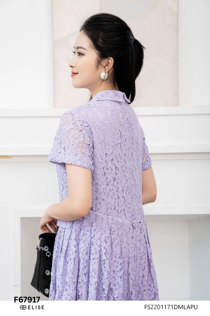 Váy ren tím ELISE cúc ngọc