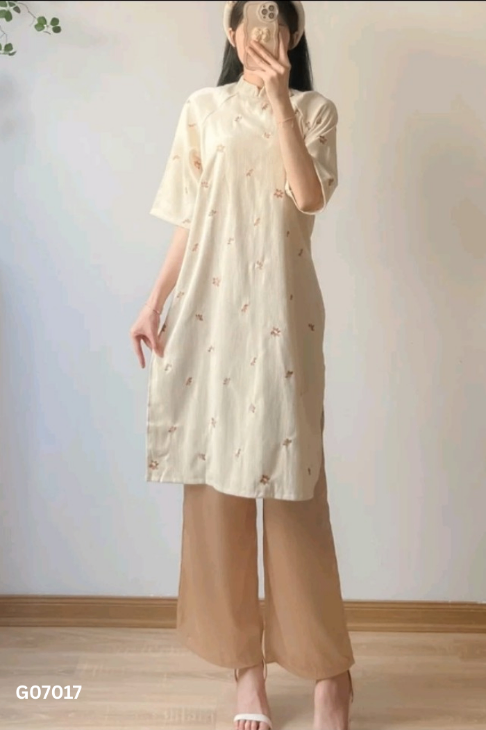 SET Áo dài nhung tăm be + quần lụa