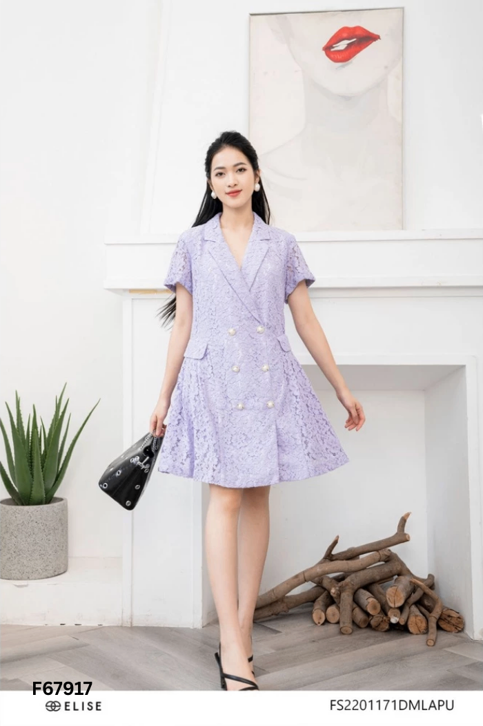 Váy ren tím ELISE cúc ngọc