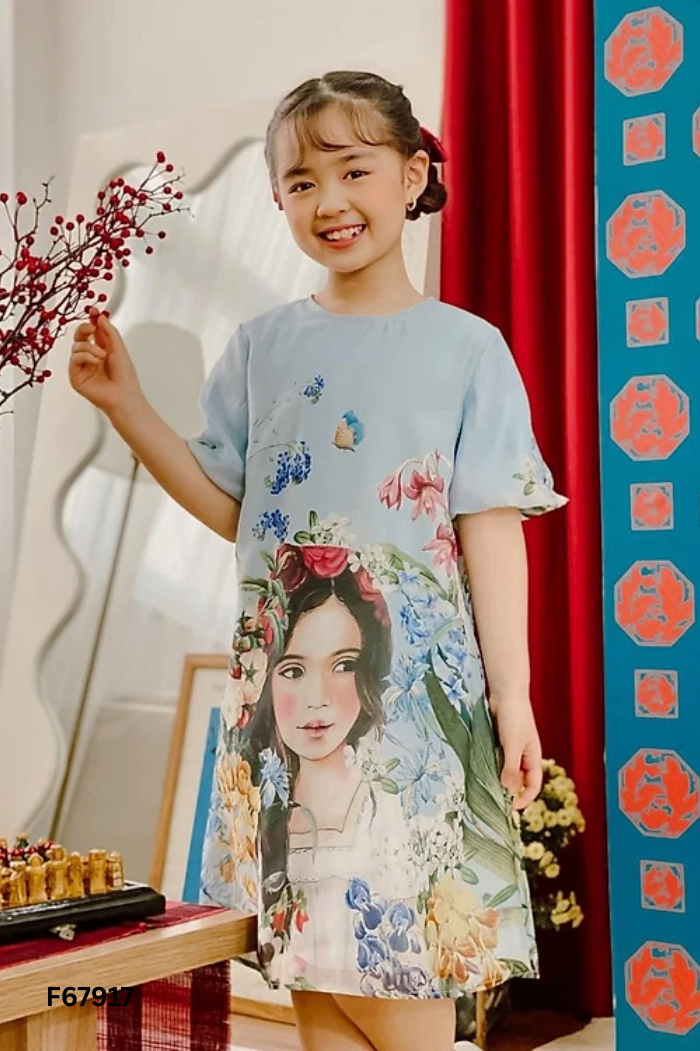 Váy ADORE DRESS xanh họa tiết KIDS