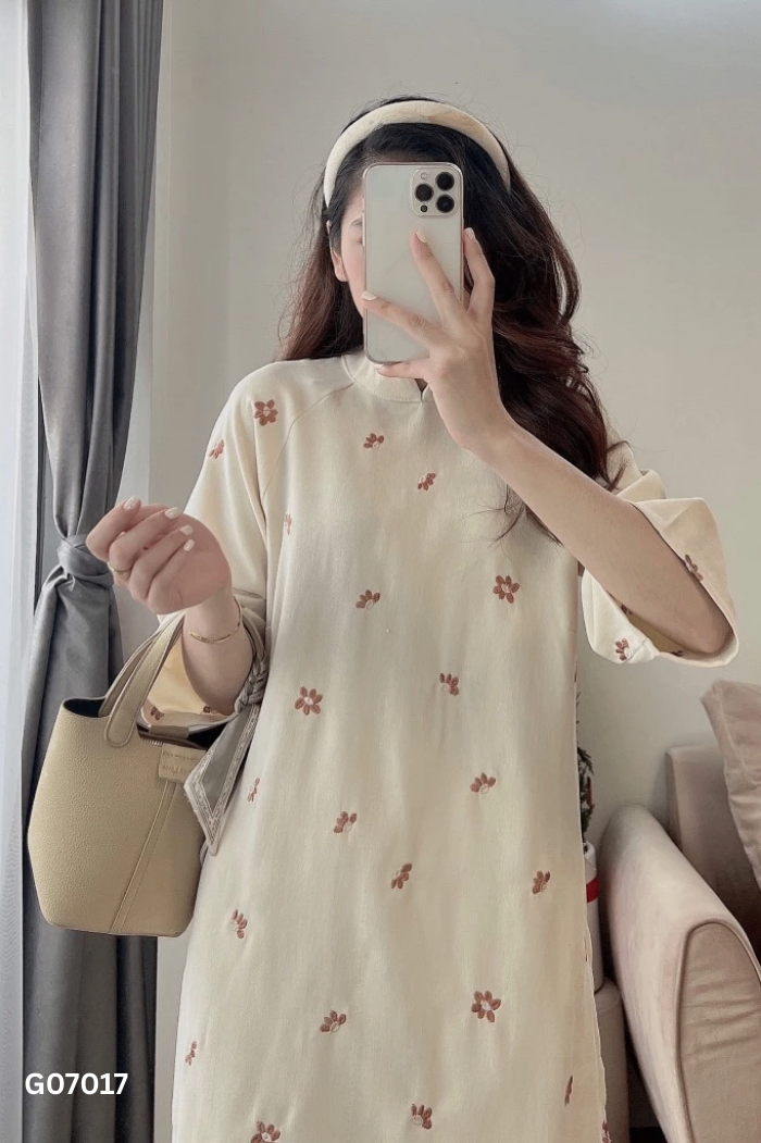 SET Áo dài nhung tăm be + quần lụa