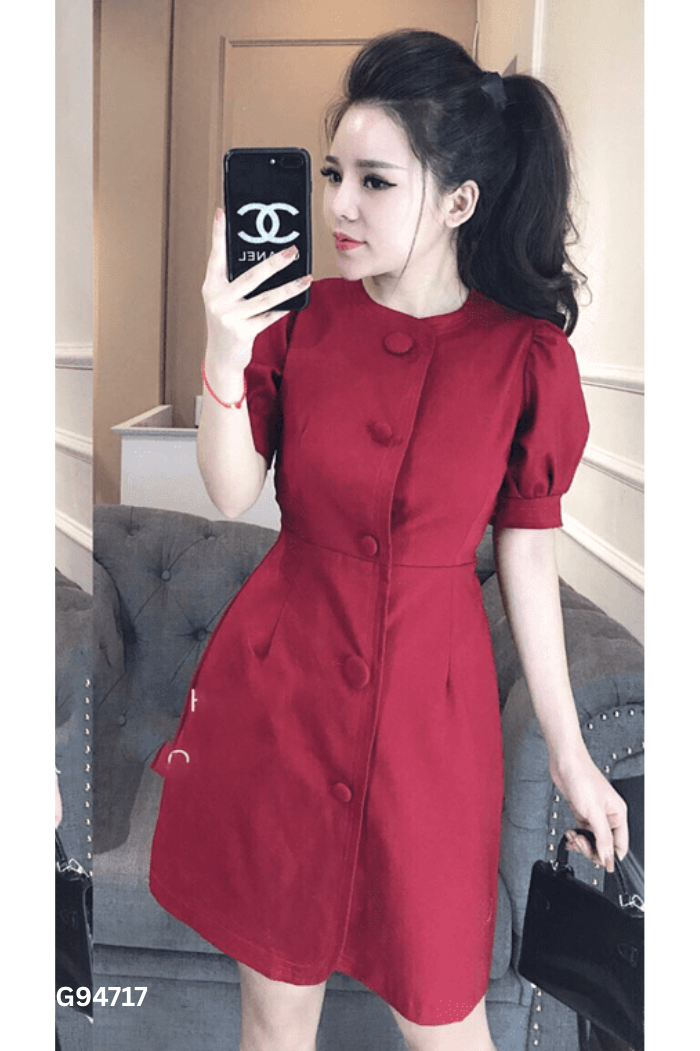 Váy đỏ tay bồng