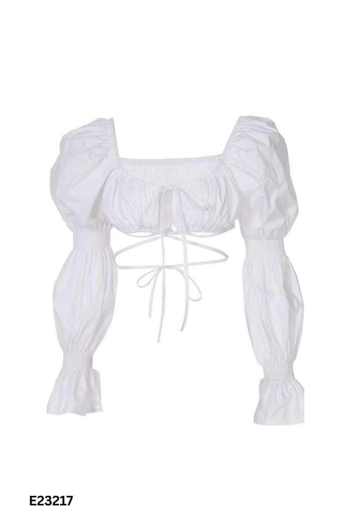 Áo croptop trắng tay phồng