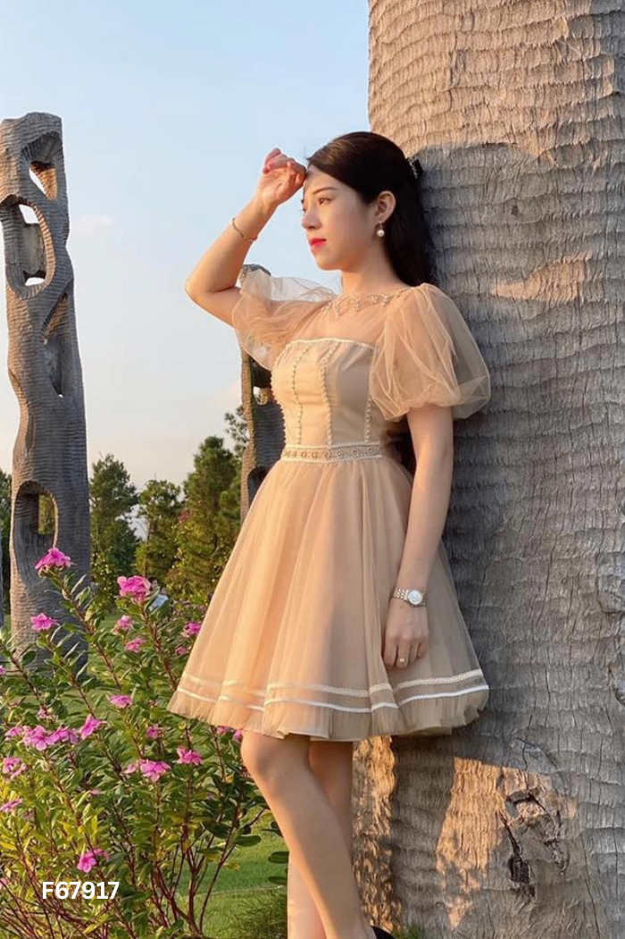 Váy lưới be THE MAVEN đính ngọc
