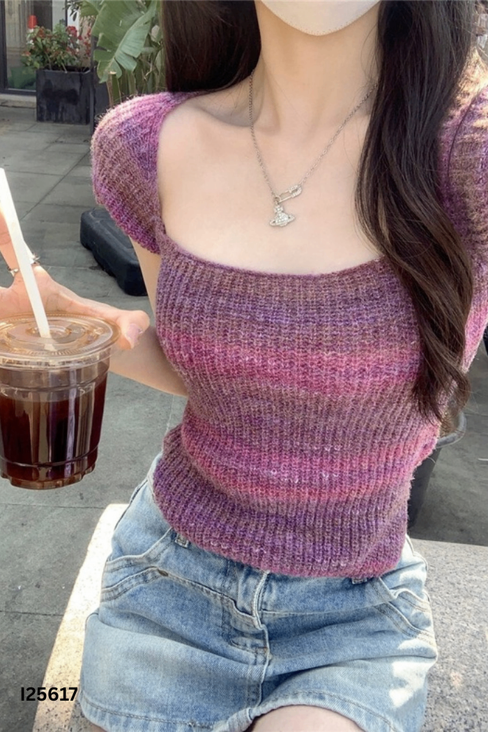 Áo len tím buộc nơ sau