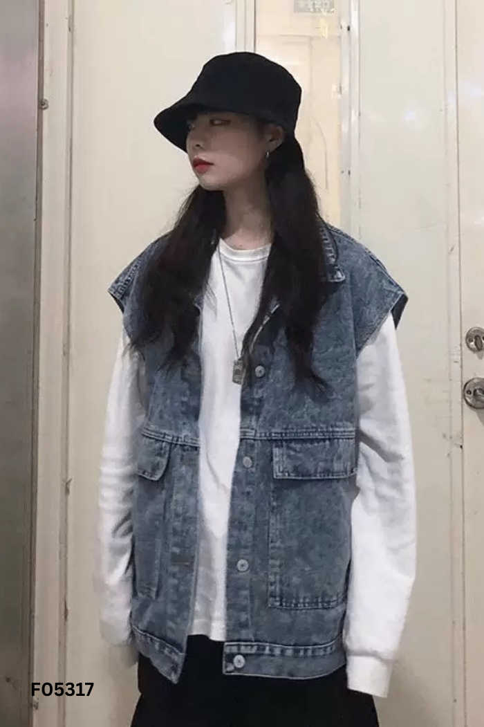 Áo khoác gile jeans xanh