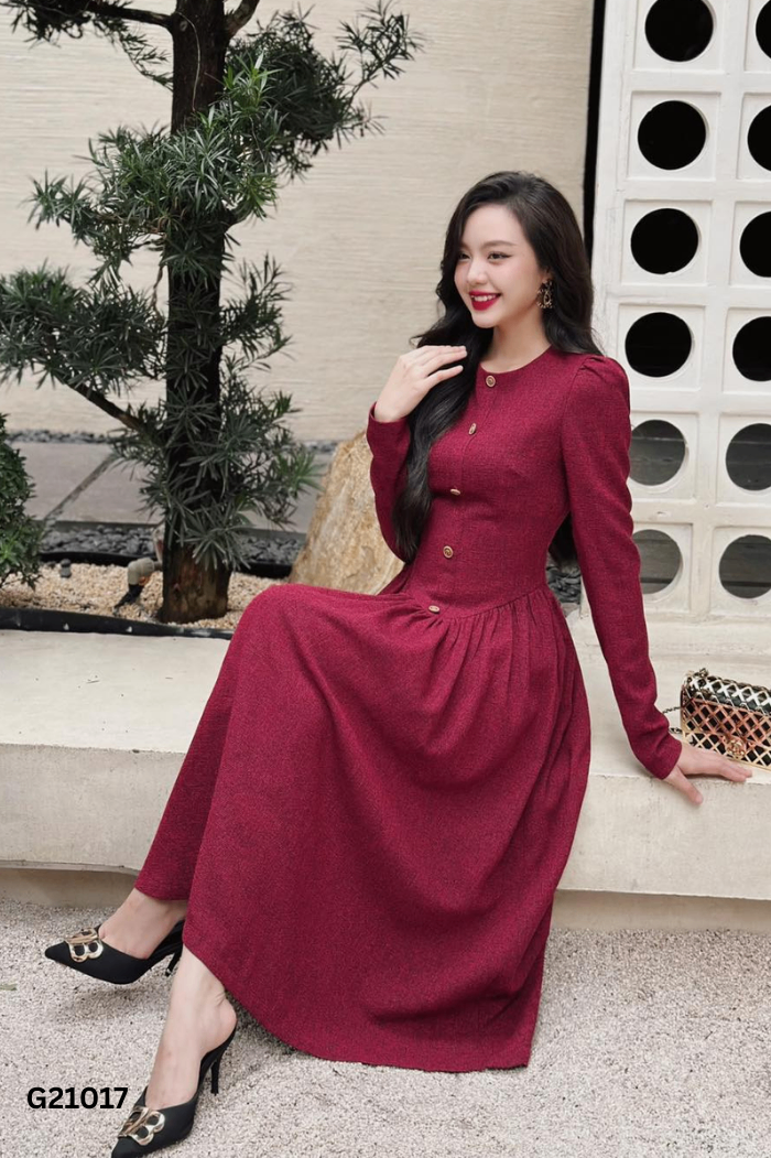 Váy NẮNG VÀNG đỏ tiêu đen