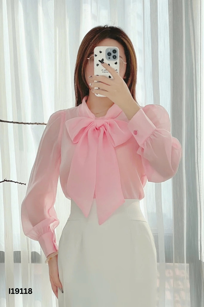 Áo hồng buộc nơ