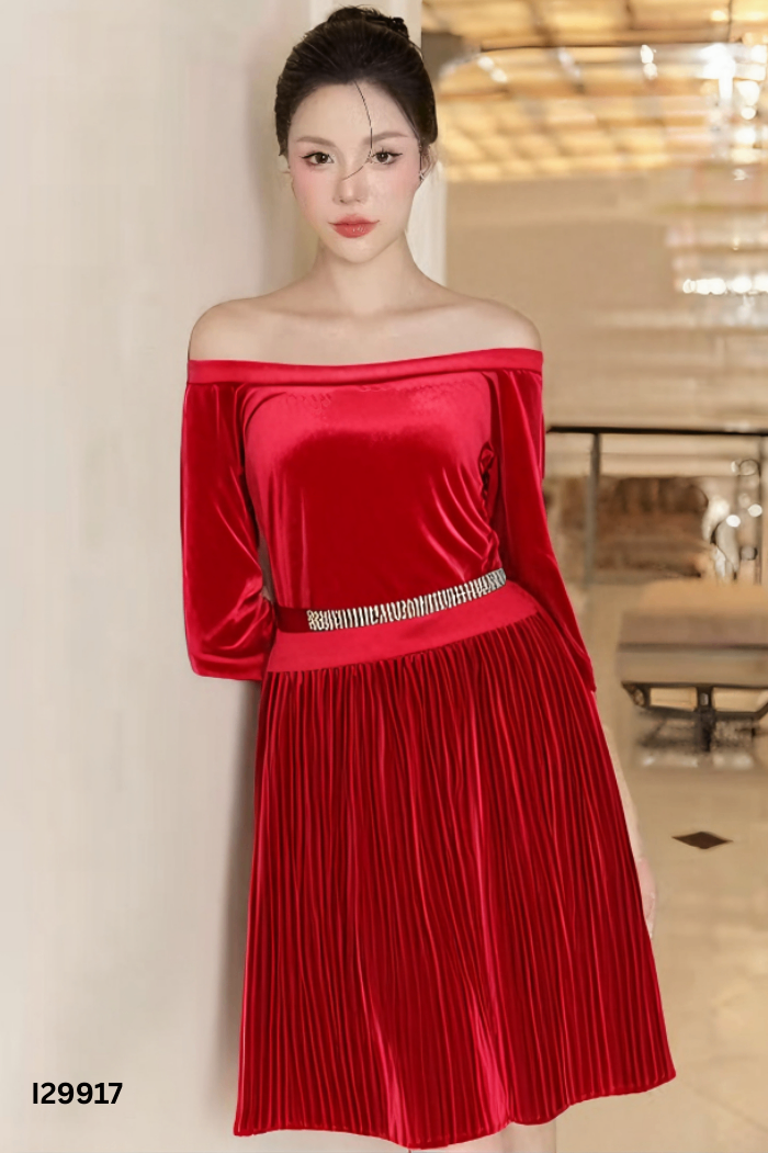 Váy CHÓE DRESS nhung đỏ