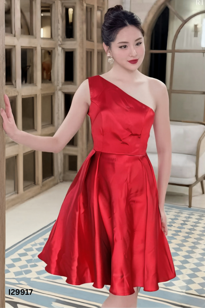 Váy LITTLE PARIS đỏ lệch vai