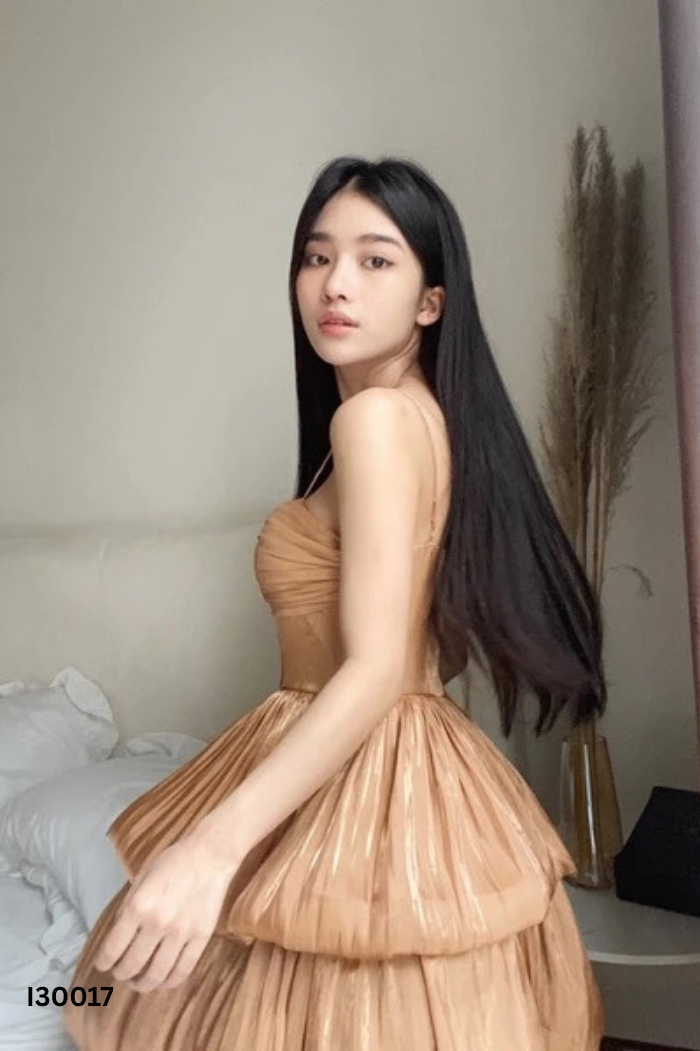 Váy organza nâu bồng