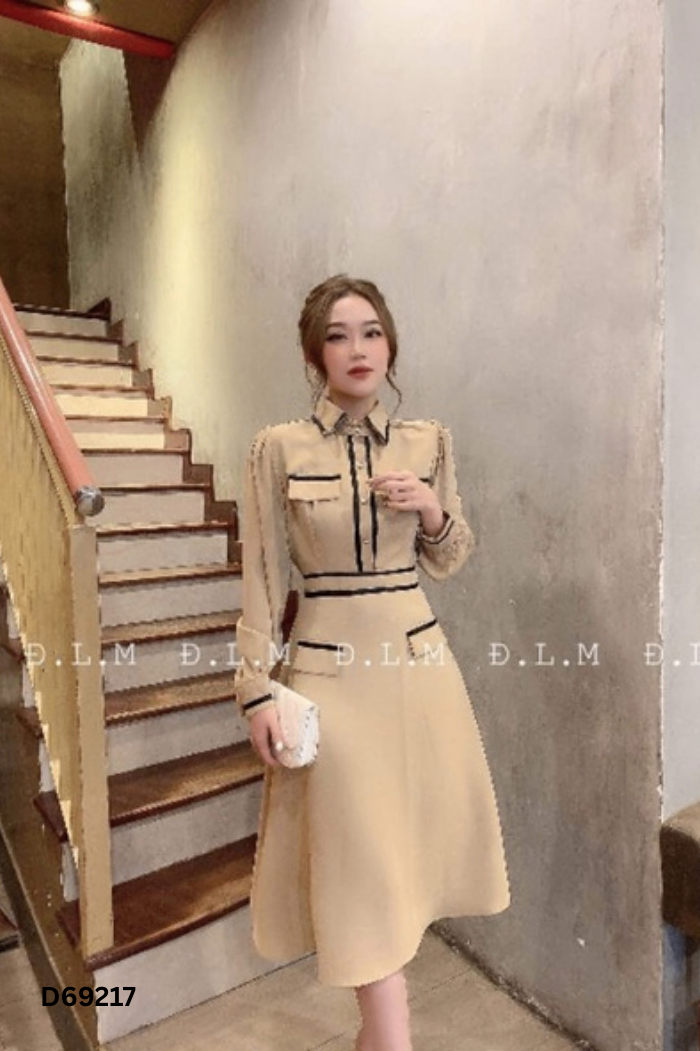 Váy be nâu viền đen