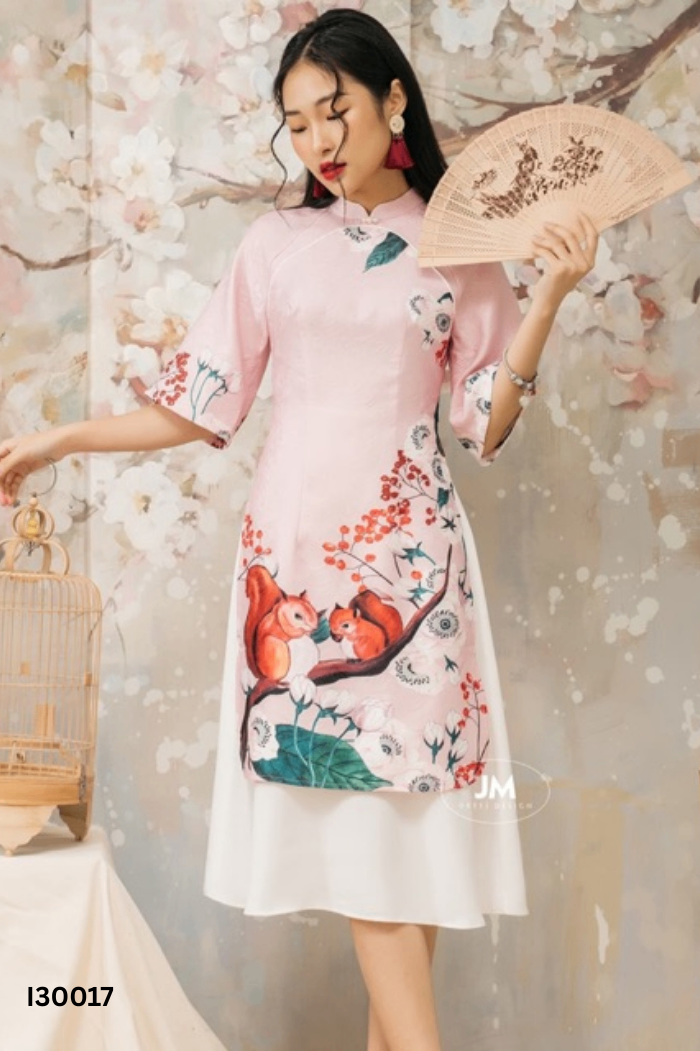 Áo dài váy JM DESIGN cách tân hồng