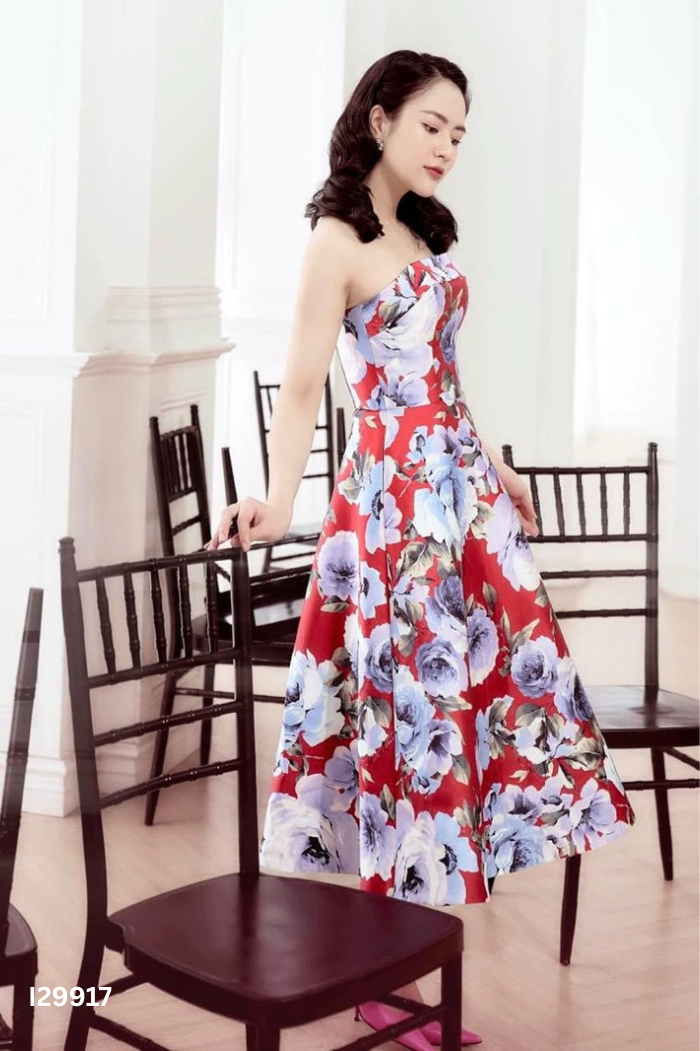 Váy SIXDO đỏ phối tím