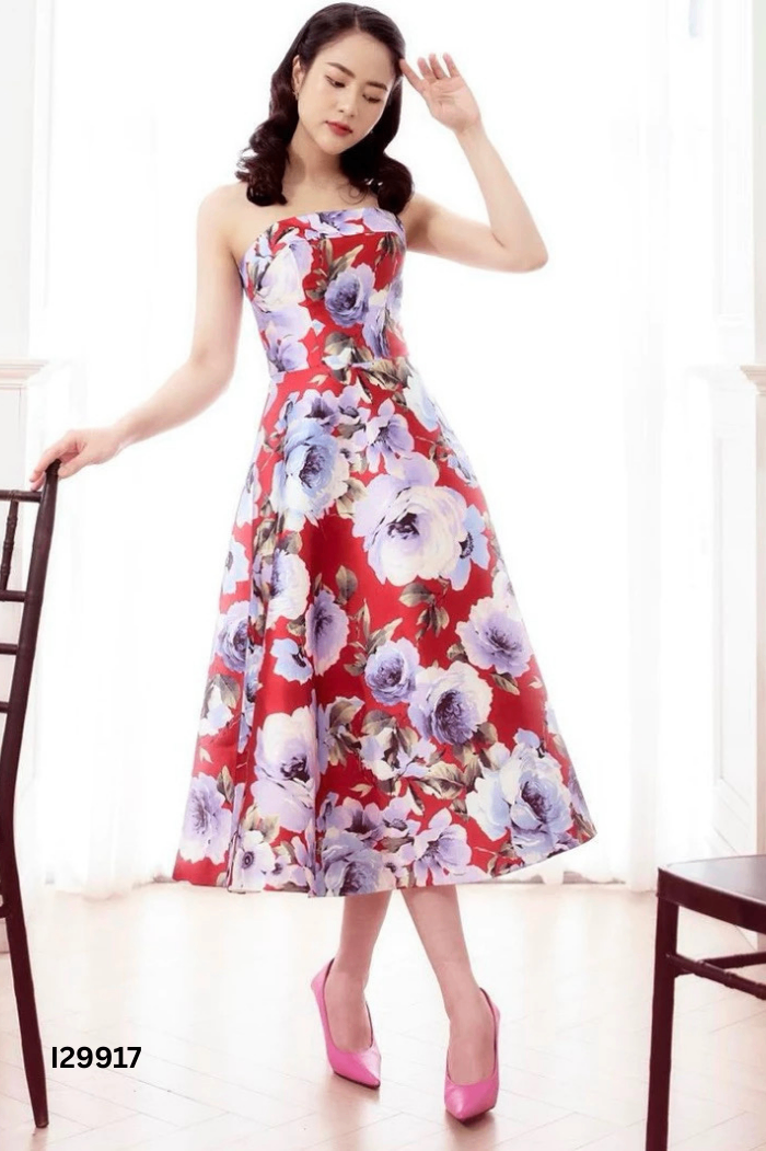 Váy SIXDO đỏ phối tím