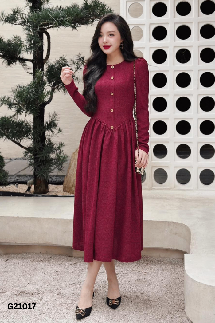 Váy NẮNG VÀNG đỏ tiêu đen