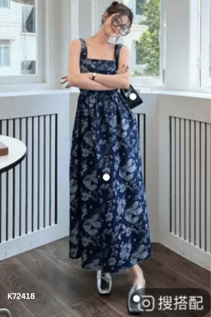 Váy 2s jeans xanh họa tiết