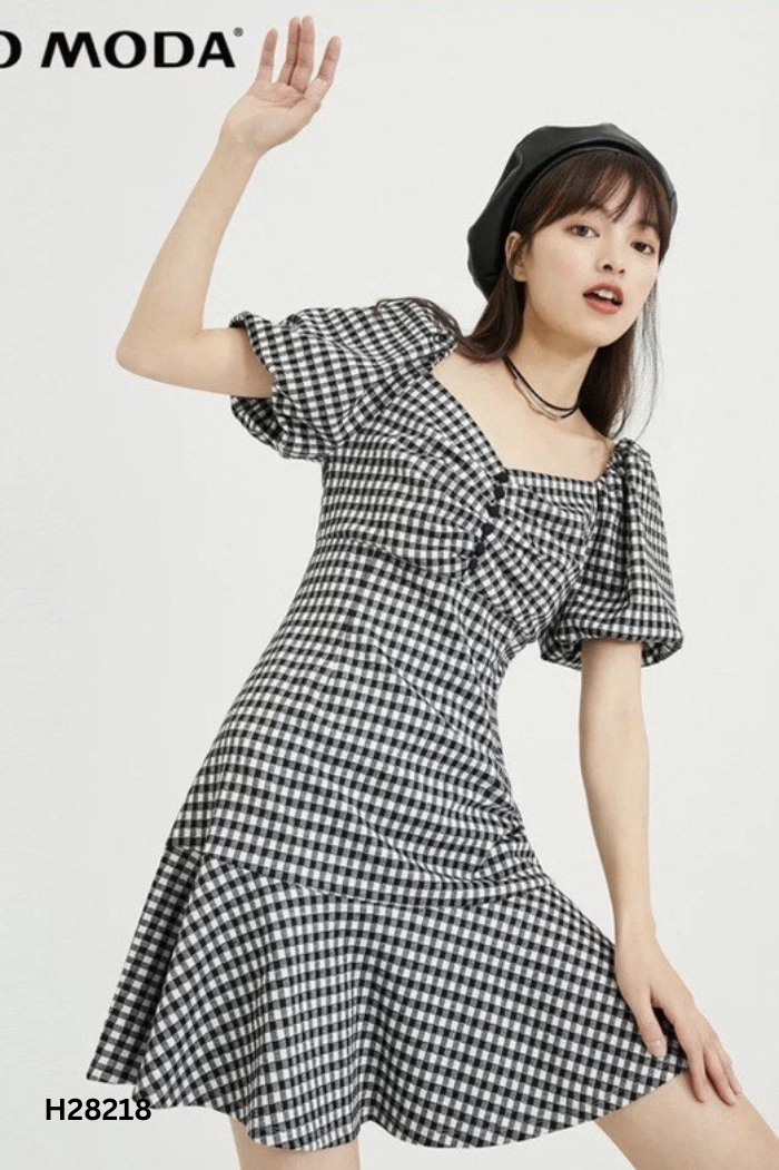 NEWTAG Váy VERO MODA xám phối kẻ caro