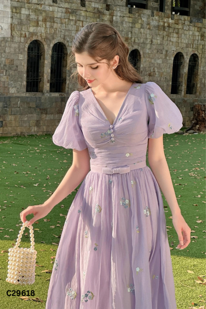 Váy MONOCO chiffon tím thêu hoa