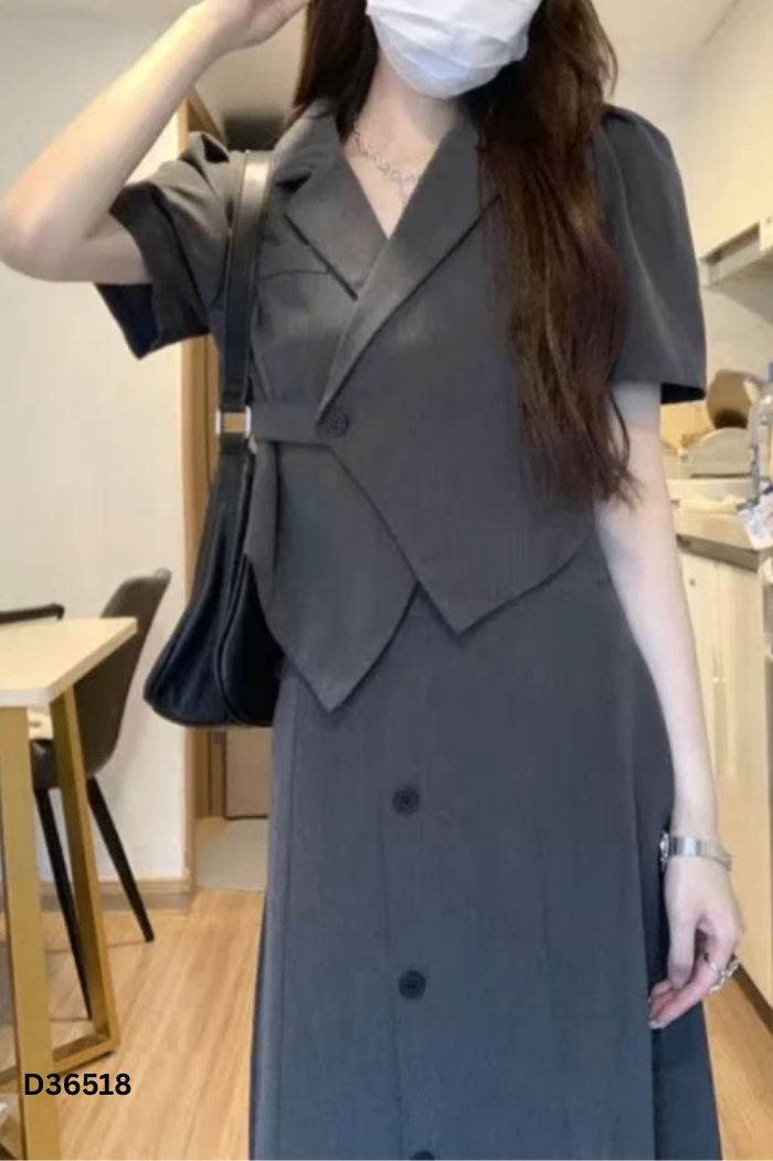 Set Áo xám cổ vest + chân váy