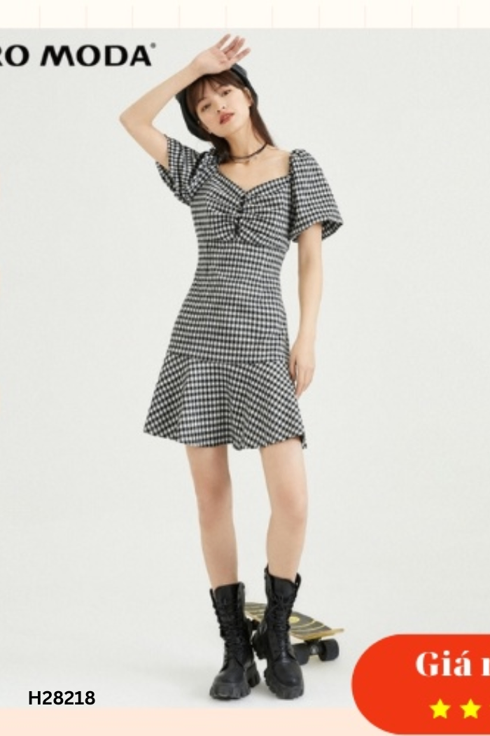 NEWTAG Váy VERO MODA xám phối kẻ caro