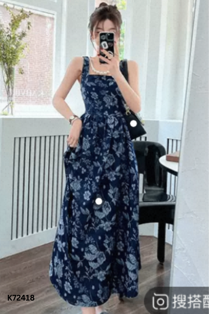 Váy 2s jeans xanh họa tiết