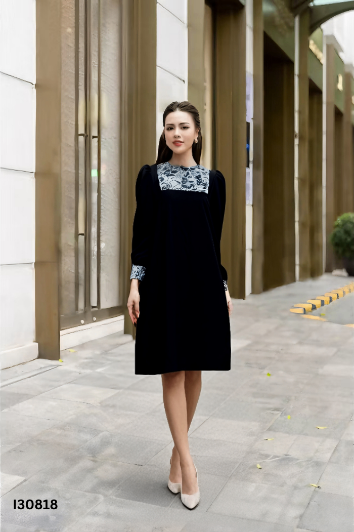 Váy CUNNIE STORE đen phối ren trắng